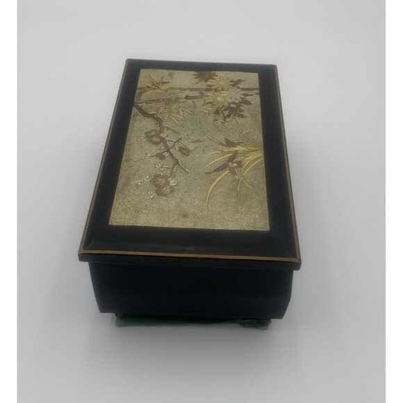Vintage Japanese Lacquer Music Jewelry Box With Floral Design Red Velvet Lining - Picture 5 of 6
